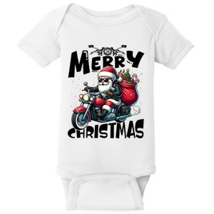 Funny Gift Merry Christmas Xmas Santa Motorcycle Biker Baby Bodysuit