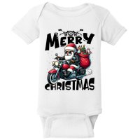 Funny Gift Merry Christmas Xmas Santa Motorcycle Biker Baby Bodysuit