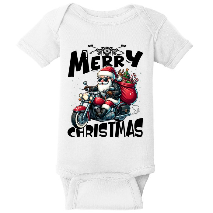 Funny Gift Merry Christmas Xmas Santa Motorcycle Biker Baby Bodysuit