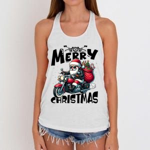 Funny Gift Merry Christmas Xmas Santa Motorcycle Biker Women's Knotted Racerback Tank