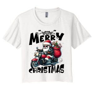 Funny Gift Merry Christmas Xmas Santa Motorcycle Biker Women's Crop Top Tee