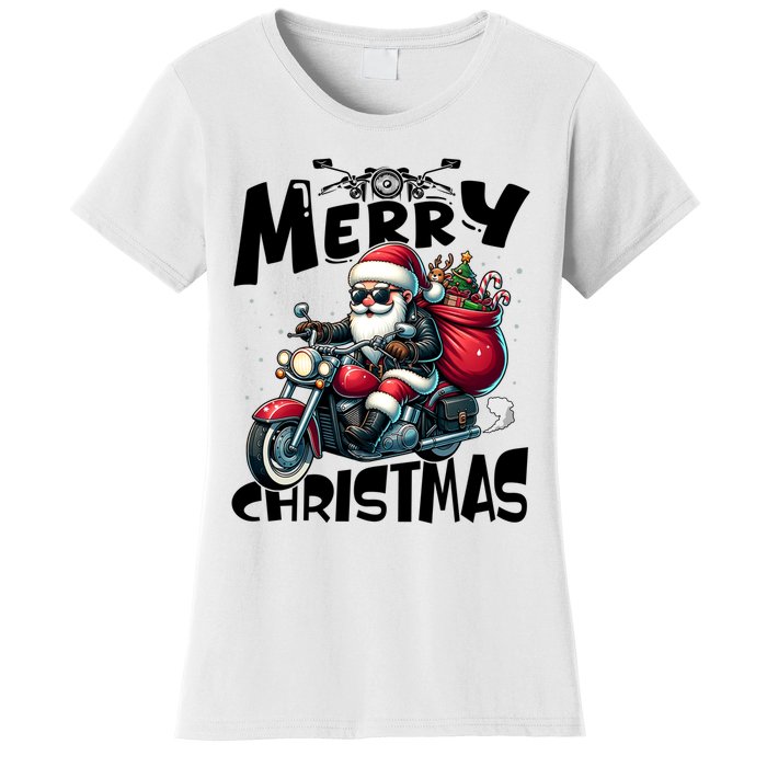 Funny Gift Merry Christmas Xmas Santa Motorcycle Biker Women's T-Shirt