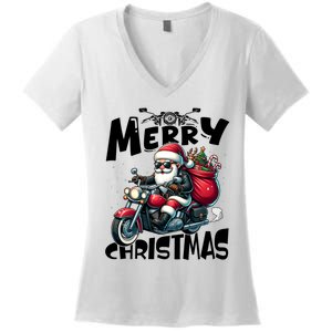 Funny Gift Merry Christmas Xmas Santa Motorcycle Biker Women's V-Neck T-Shirt