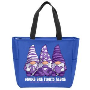 Funny Gnomies Migraine Headache Awareness Purple Ribbon Gift Zip Tote Bag