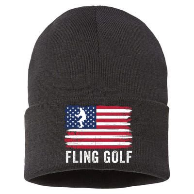 Fling Golf Making Golf Courses Great Again Funny Fling Golf Fun New Golf Game Sustainable Knit Beanie