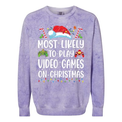 Funny Gamer Most Likely To Play Video Games On Christmas Colorblast Crewneck Sweatshirt