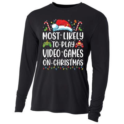 Funny Gamer Most Likely To Play Video Games On Christmas Cooling Performance Long Sleeve Crew