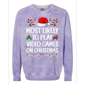 Funny Gamer Most Likely To Play Video Games On Christmas Colorblast Crewneck Sweatshirt