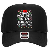 Funny Gamer Most Likely To Play Video Games On Christmas High Crown Mesh Back Trucker Hat