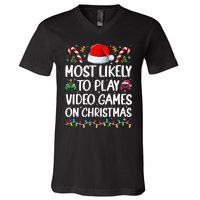 Funny Gamer Most Likely To Play Video Games On Christmas V-Neck T-Shirt