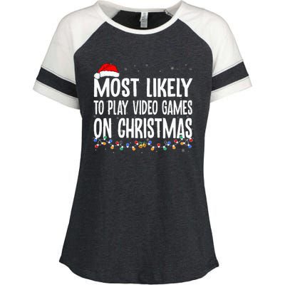 Funny Gamer Most Likely To Play Video Games On Christmas  Enza Ladies Jersey Colorblock Tee