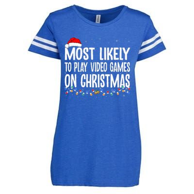 Funny Gamer Most Likely To Play Video Games On Christmas  Enza Ladies Jersey Football T-Shirt