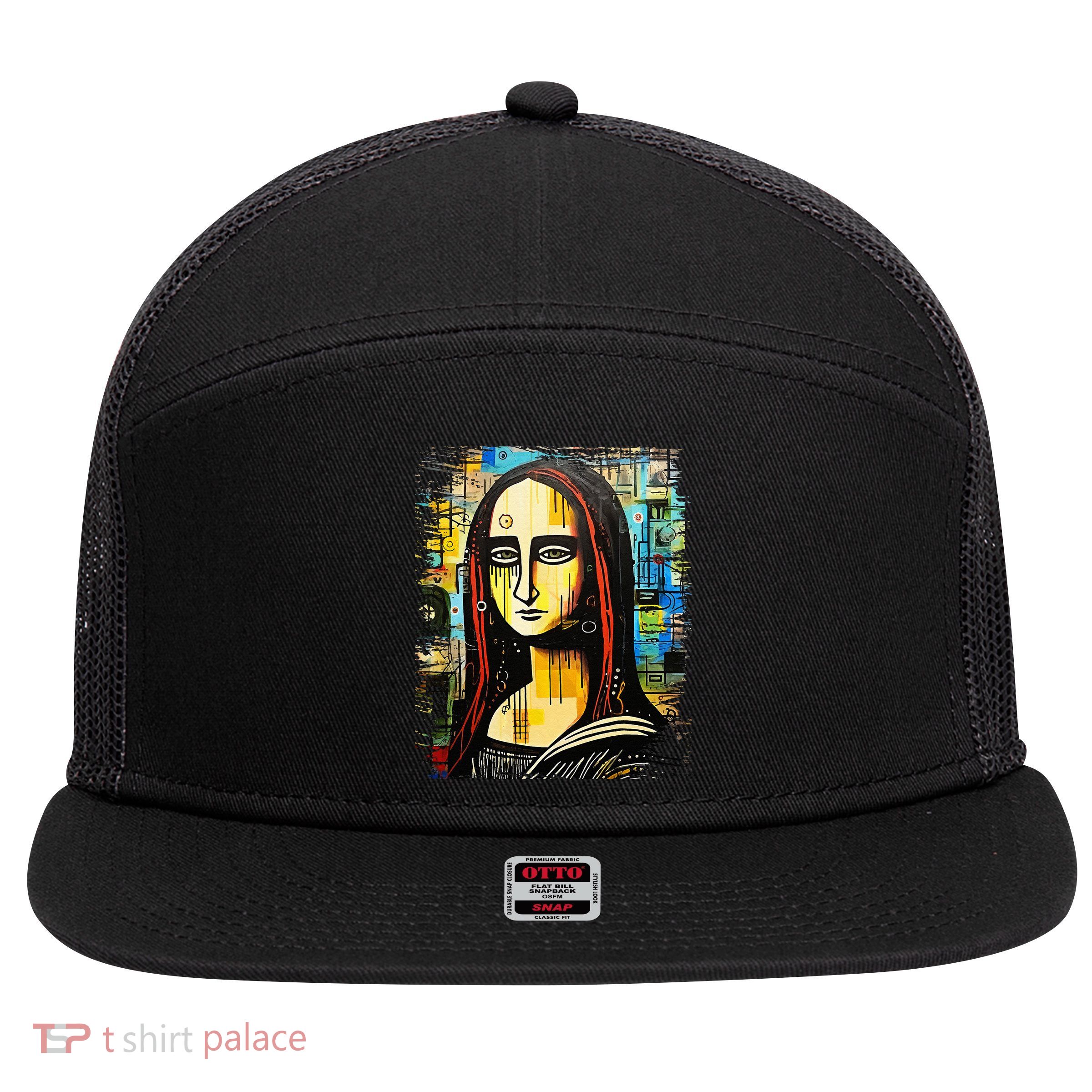 Funny Gothic Mona Lisa 90s Pop Art Graffiti Style Aesthetic 7 Panel Mesh Trucker Snapback Hat