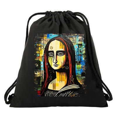 Funny Gothic Mona Lisa 90s Pop Art Graffiti Style Aesthetic Drawstring Bag