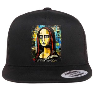 Funny Gothic Mona Lisa 90s Pop Art Graffiti Style Aesthetic Flat Bill Trucker Hat