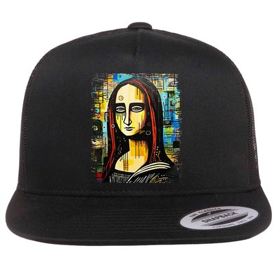 Funny Gothic Mona Lisa 90s Pop Art Graffiti Style Aesthetic Flatbill Hat