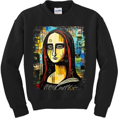 Funny Gothic Mona Lisa 90s Pop Art Graffiti Style Aesthetic Kids Sweatshirt