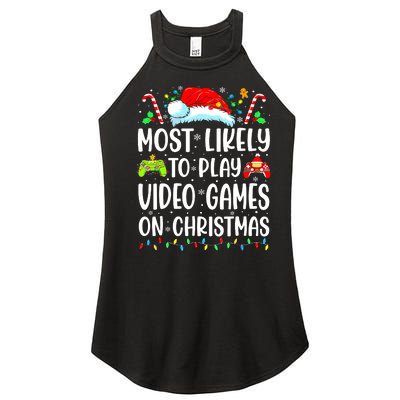 Funny Gamer Most Likely To Play Video Games On Christmas Women’s Perfect Tri Rocker Tank