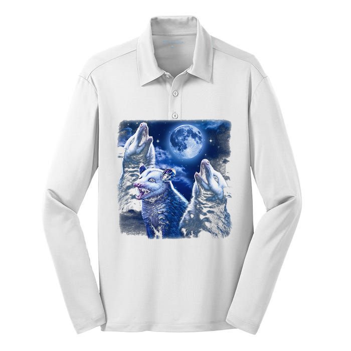 Funny Graphic Moons Opossum Starry Night & Opossums Possum Animals Silk Touch Performance Long Sleeve Polo