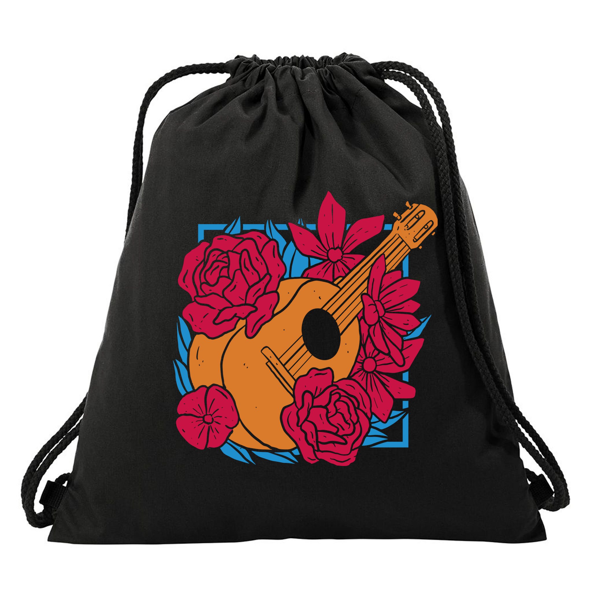 Floral Guitar Music Drawstring Bag