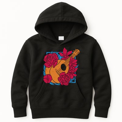 Floral Guitar Music Kids Hoodie