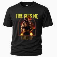 Fire Gets Me Fired Up Fire Rescue Firefighting Firefighter Gift Cooling Performance Crew T-Shirt