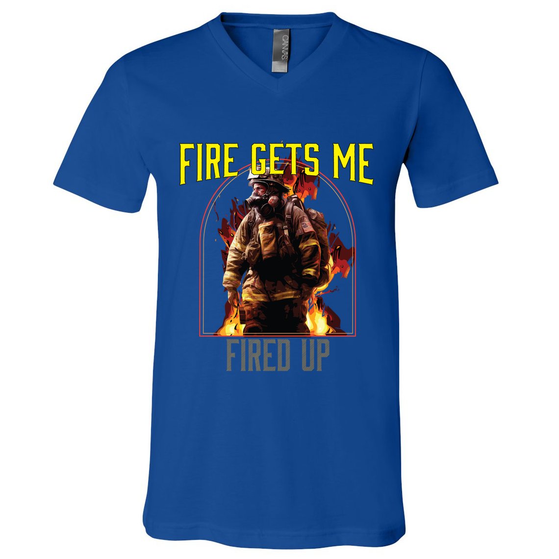 Fire Gets Me Fired Up Fire Rescue Firefighting Firefighter Gift V-Neck T-Shirt