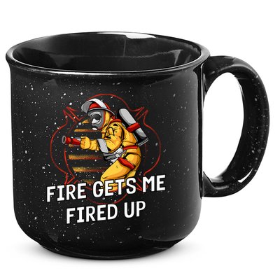 Fire Gets Me Fired Up Funny Firefighter Humor Fire Memes Funny Gift 15oz Campfire Ceramic Mug