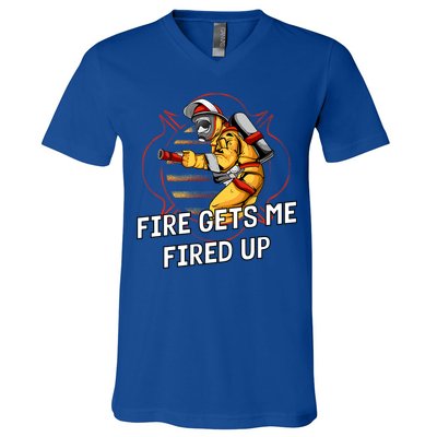 Fire Gets Me Fired Up Funny Firefighter Humor Fire Memes Funny Gift V-Neck T-Shirt