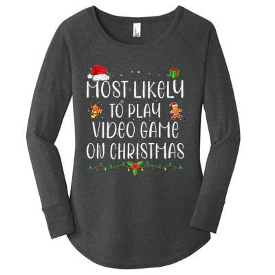 Funny Gamer Most Likely To Play Video Games On Christmas Gift Women's Perfect Tri Tunic Long Sleeve Shirt