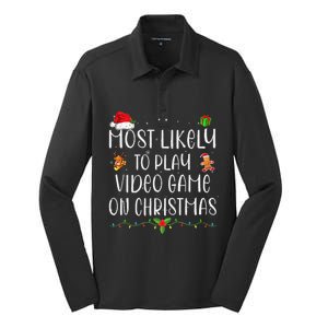 Funny Gamer Most Likely To Play Video Games On Christmas Gift Silk Touch Performance Long Sleeve Polo