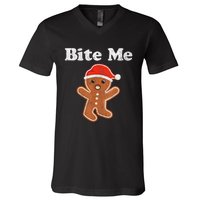 Funny Gingerbread Man Bite Me Christmas Cookie Costume V-Neck T-Shirt