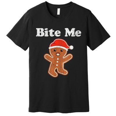 Funny Gingerbread Man Bite Me Christmas Cookie Costume Premium T-Shirt