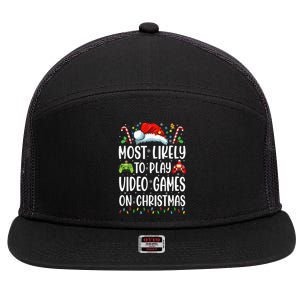 Funny Gamer Most Likely To Play Video Games On Christmas 7 Panel Mesh Trucker Snapback Hat