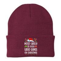 Funny Gamer Most Likely To Play Video Games On Christmas Knit Cap Winter Beanie