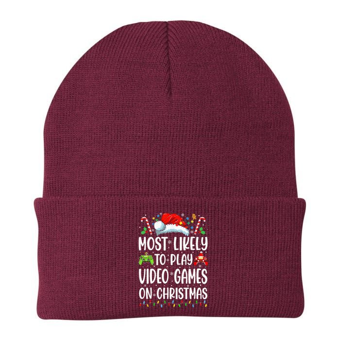 Funny Gamer Most Likely To Play Video Games On Christmas Knit Cap Winter Beanie