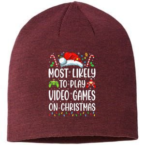 Funny Gamer Most Likely To Play Video Games On Christmas Sustainable Beanie