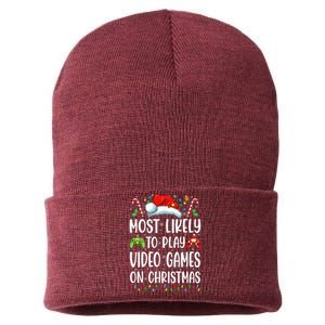 Funny Gamer Most Likely To Play Video Games On Christmas Sustainable Knit Beanie