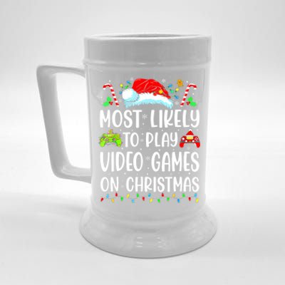 Funny Gamer Most Likely To Play Video Games On Christmas Meaningful Gift Beer Stein