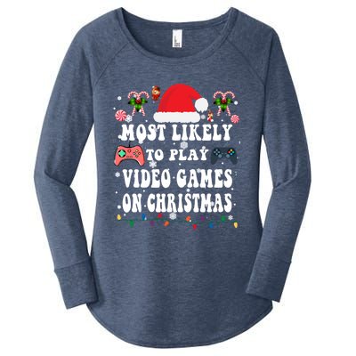 Funny Gamer Most Likely To Play Video Games On Christmas Great Gift Women's Perfect Tri Tunic Long Sleeve Shirt