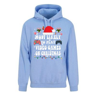 Funny Gamer Most Likely To Play Video Games On Christmas Great Gift Unisex Surf Hoodie