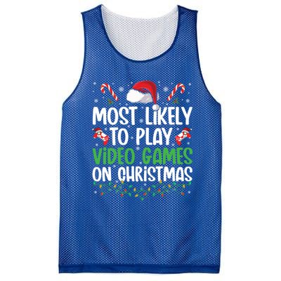 Funny Gamer Most Likely To Play Video Games On Christmas Cute Gift Mesh Reversible Basketball Jersey Tank