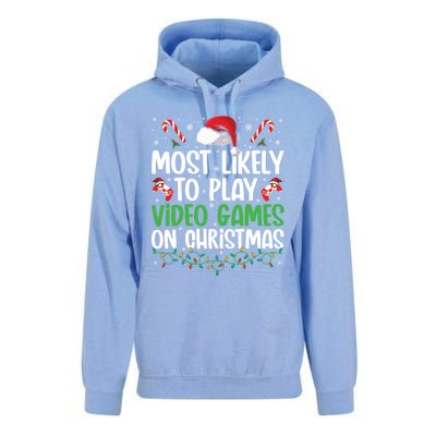 Funny Gamer Most Likely To Play Video Games On Christmas Cute Gift Unisex Surf Hoodie