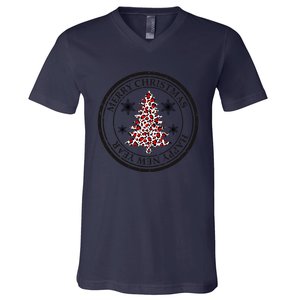 Funny Gift Merry Christmas Snowflake & Leopard Print Christmas Tree V-Neck T-Shirt