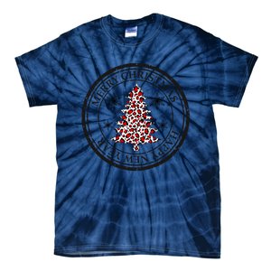 Funny Gift Merry Christmas Snowflake & Leopard Print Christmas Tree Tie-Dye T-Shirt