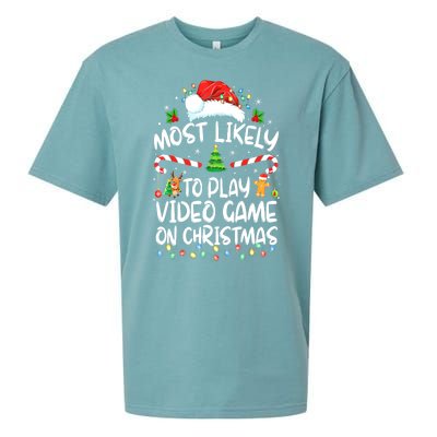 Funny Gamer Most Likely To Play Video Games On Christmas Gift Sueded Cloud Jersey T-Shirt