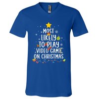 Funny Gamer Most Likely To Play Video Games On Christmas Cute Gift V-Neck T-Shirt