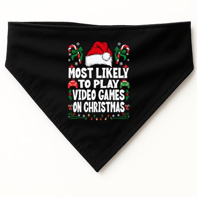 Funny Gamer Most Likely To Play Video Games On Christmas USA-Made Doggie Bandana