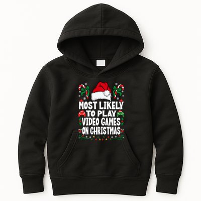 Funny Gamer Most Likely To Play Video Games On Christmas Kids Hoodie