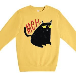 Funny Grumpy Meh Cat Premium Crewneck Sweatshirt